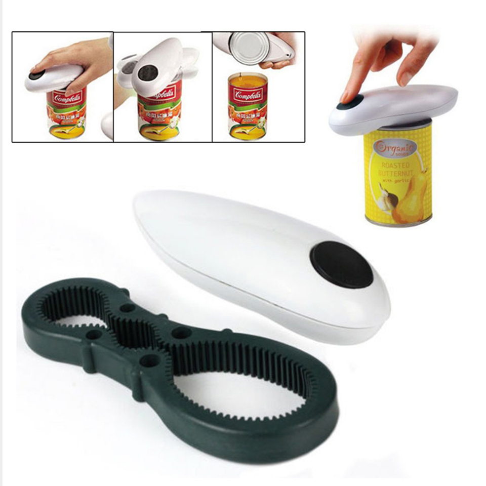 Automatický otvírák na konzervy + manuální otvírák láhví One Touch Can Opener - sada 2 kusy
