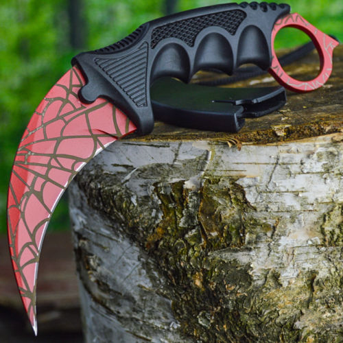 Nůž karambit s pouzdrem - červený se vzorem