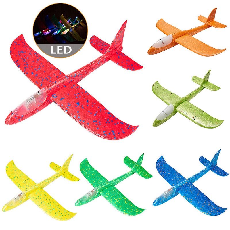 LED pěnové házecí letadlo s dlouhým doletem 48cm - fialové