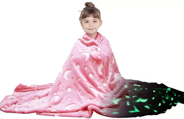 Svítící deka Magic Blanket 160x190cm růžová - měsíc a hvězdy