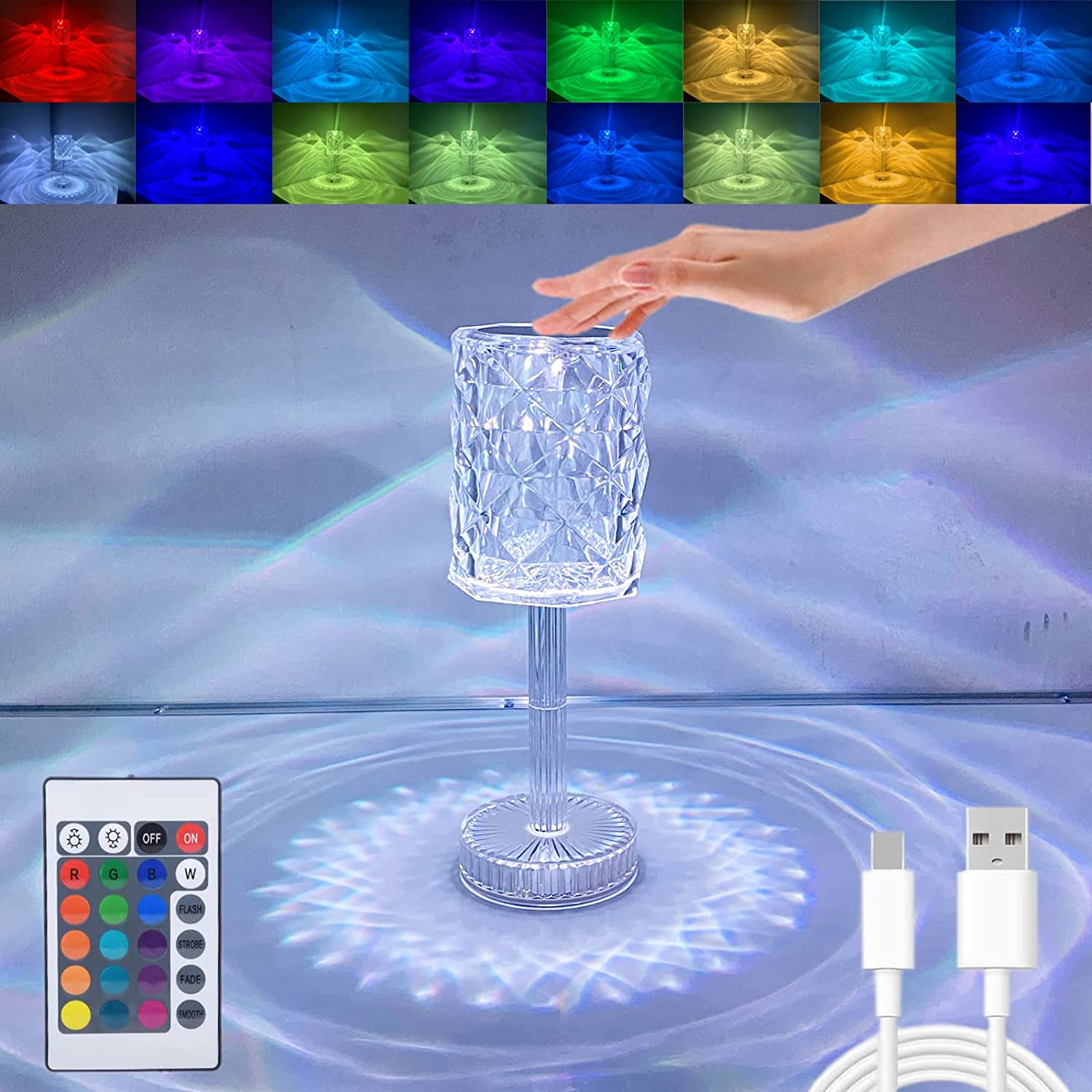 Krystalická stolní lampa model 003 - Crystal Table Lamp USB