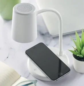 Stmívatelná stolní USB LED lampa s bezdrátovým nabíjením - bílá