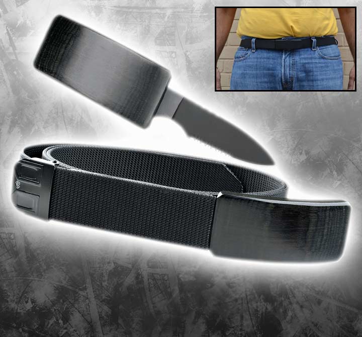 Opasek se zabudovaným nožem v přezce Belt Knife Master