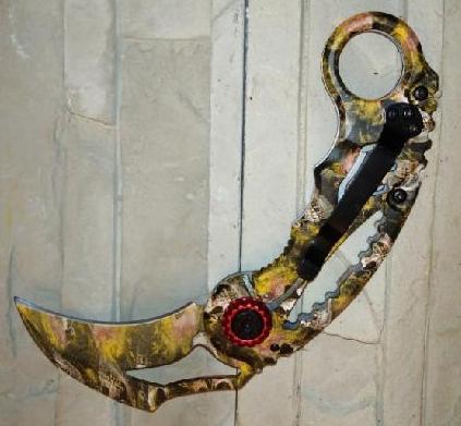 Nůž karambit sklápěcí - oranžový se vzory