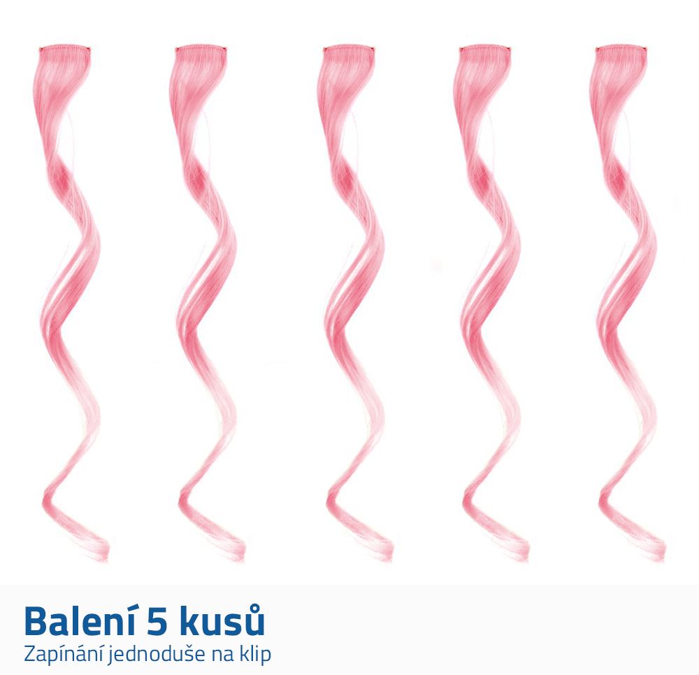 Příčesky do vlasů zvlněné 5 kusů - růžové