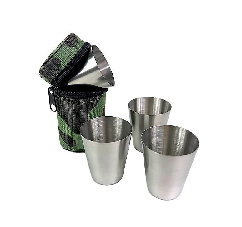 Cestovní nerezové panáky v army pouzdře 25 ml