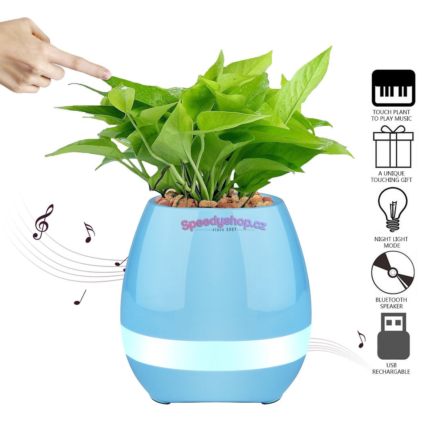 Bluetooth reproduktor ve tvaru květináče - modrý