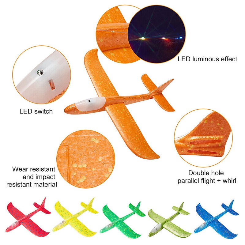 LED pěnové házecí letadlo s dlouhým doletem 48cm - zelené
