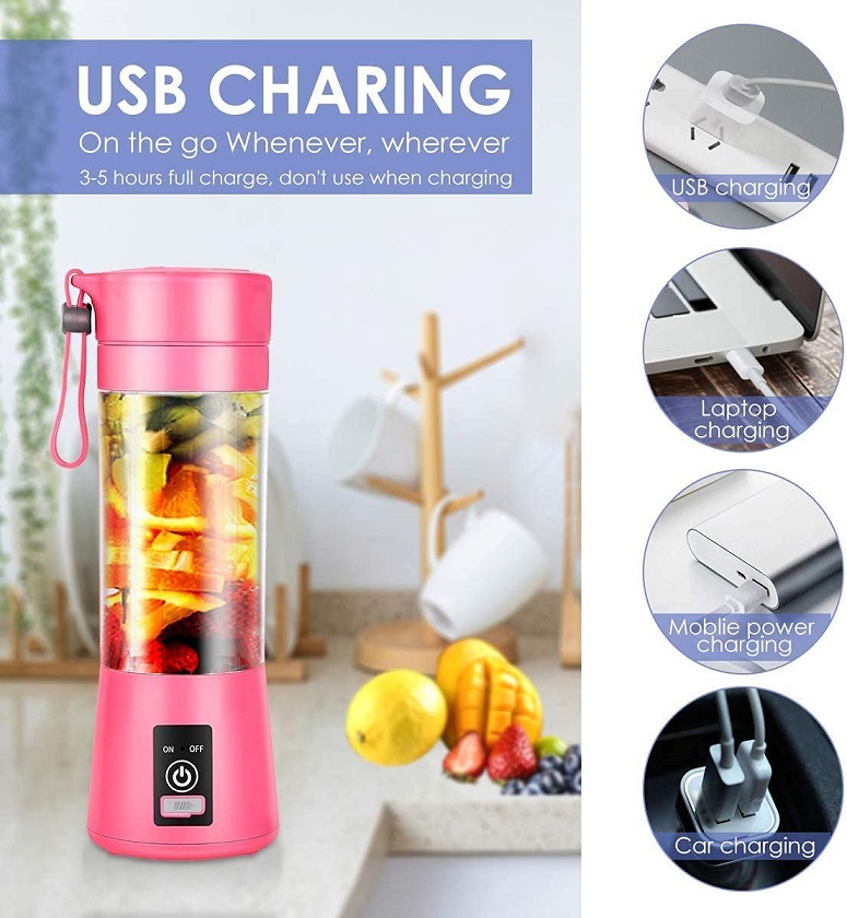 Přenosný USB Smoothie Juicer mixér HM 03 - růžový