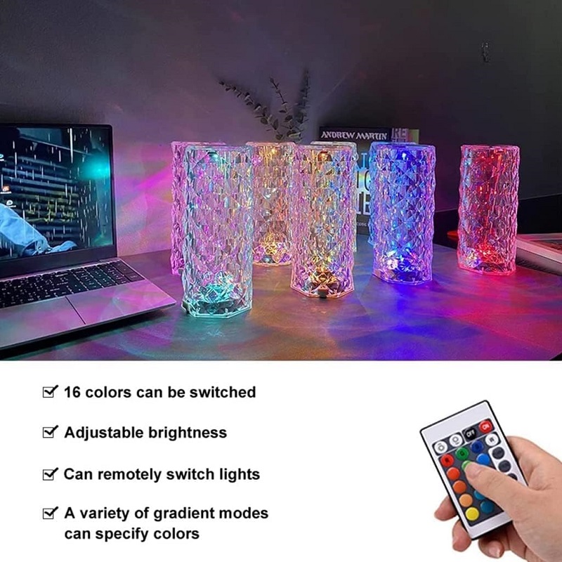 Krystalická stolní lampa model 002 - Rose Diamond Table Lamp USB
