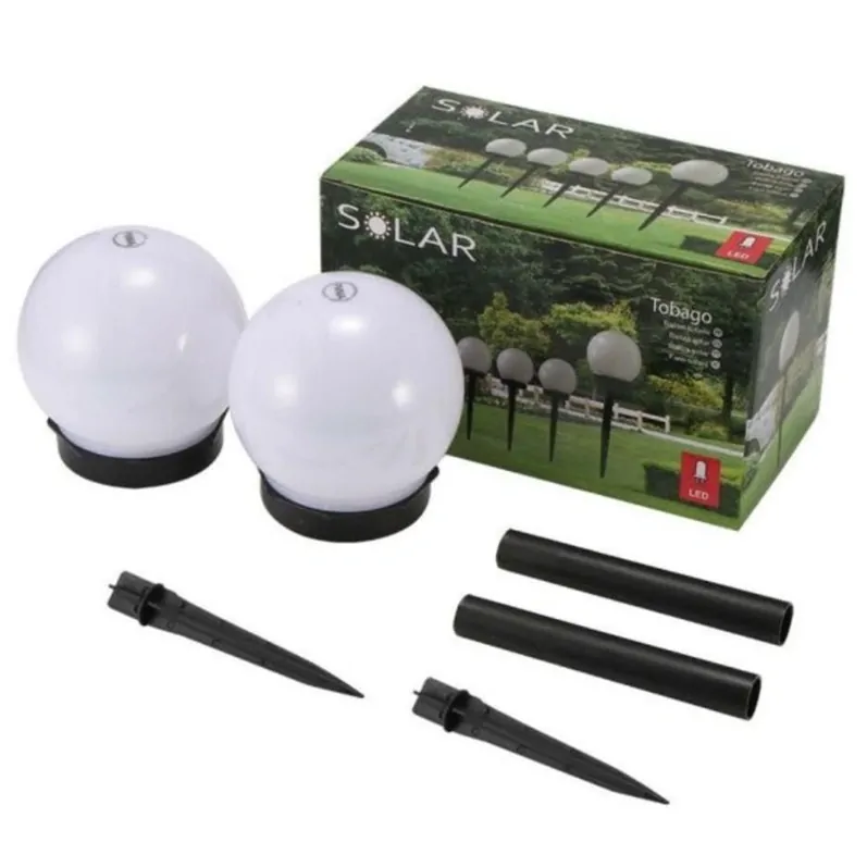 Solární LED zahradní lampy kulaté 2 kusy - bílé světlo