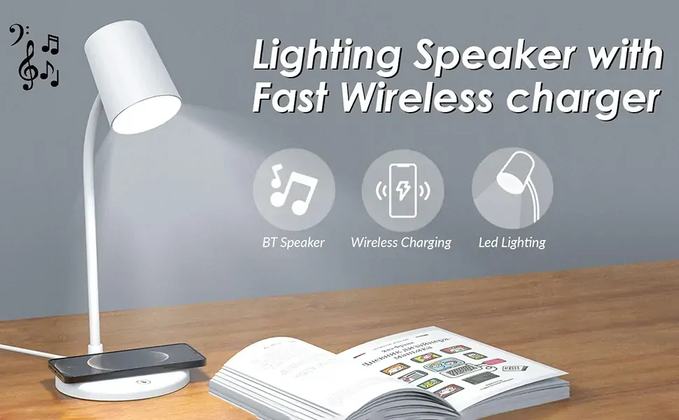 Stmívatelná stolní USB LED lampa s bezdrátovým nabíjením - bílá