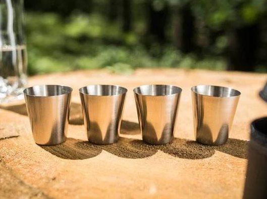 Cestovní nerezové panáky v pouzdře 55 ml