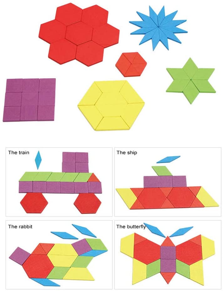 Tvořivé dřevěné puzzle Pattern Blocks 155 kusů