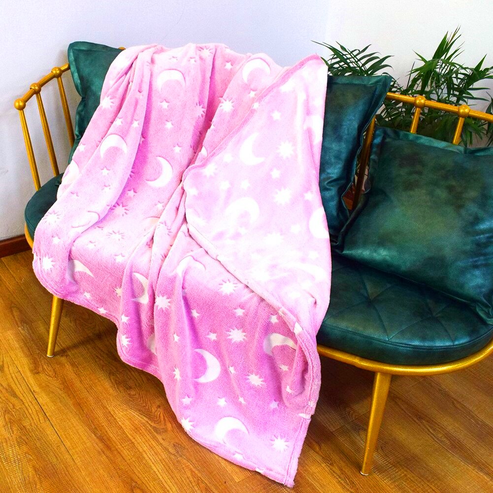 Svítící deka Magic Blanket 160x190cm růžová - měsíc a hvězdy