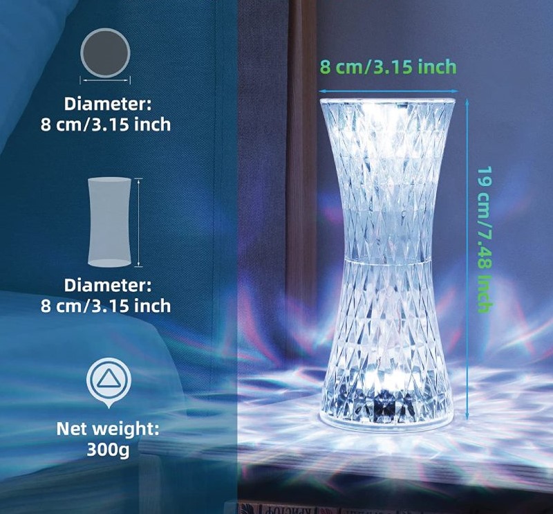 Krystalická stolní lampa model 001 - Rose Diamond Table Lamp USB