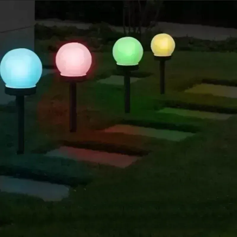 Solární LED zahradní lampy kulaté 2 kusy - barevné světlo