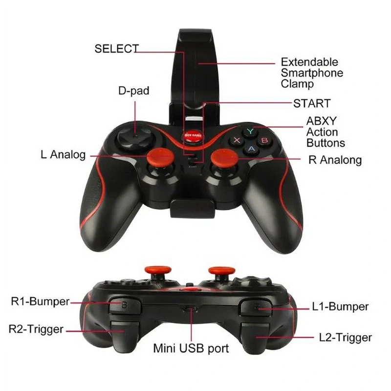 Bezdrátový ovládač s držákem pro telefon Gamepad C8S Android iOS