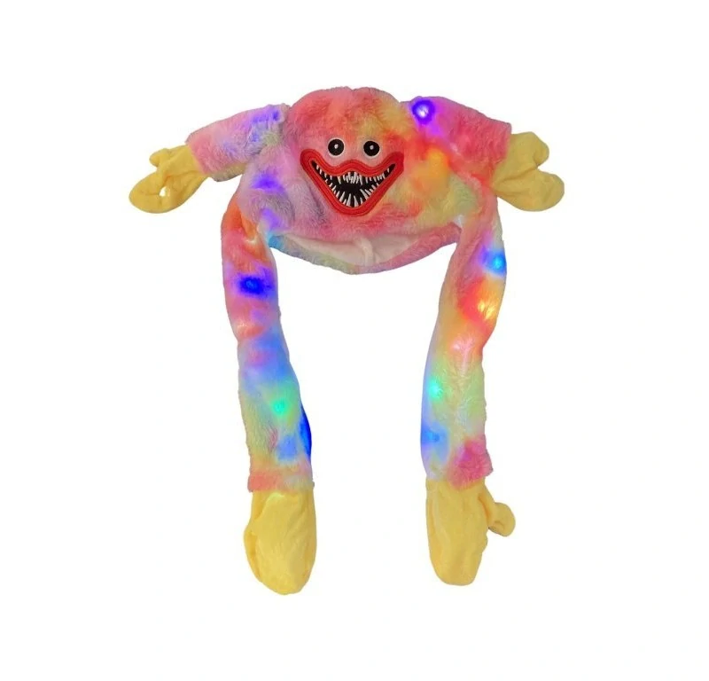 LED plyšová čepice s pohyblivýma ušima Huggy Wuggy - duhovaná