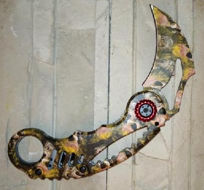 Nůž karambit sklápěcí - oranžový se vzory