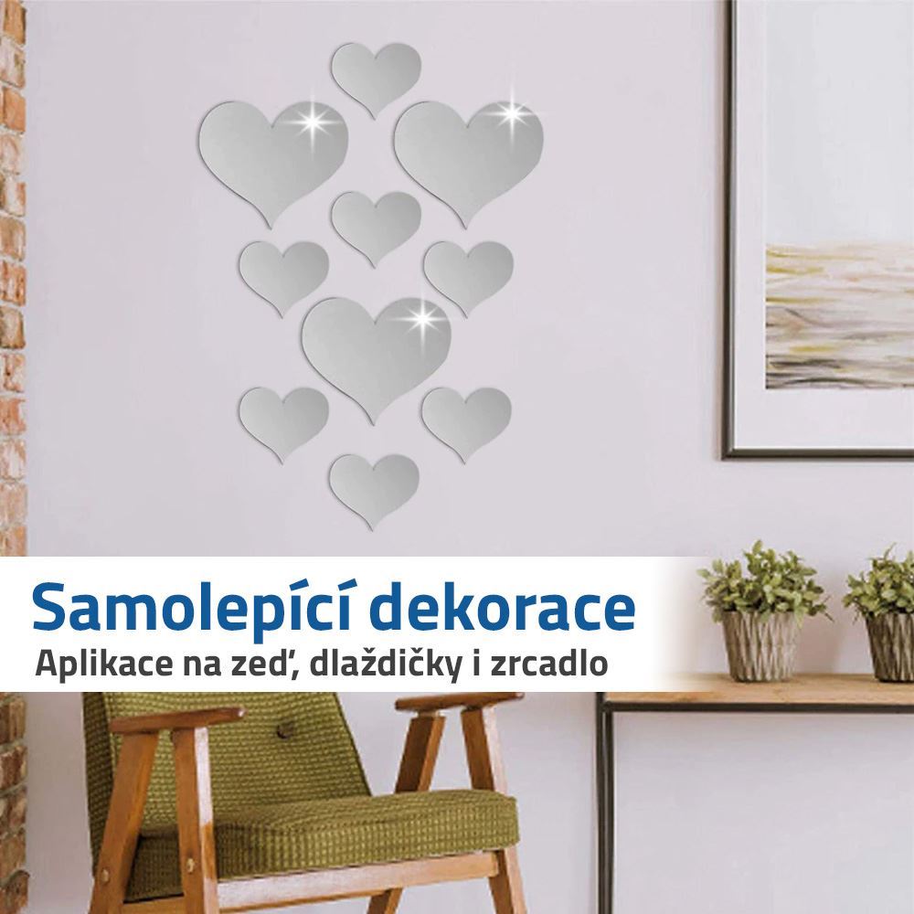 Zrcadlové samolepky srdíčka 10 ks