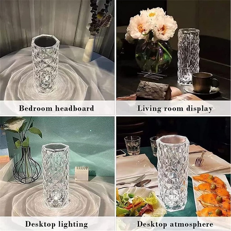 Krystalická stolní lampa model 002 - Rose Diamond Table Lamp USB