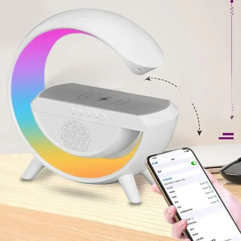 Bluetooth reproduktor s LED lampou a bezdrátovou nabíječkou HM-2301