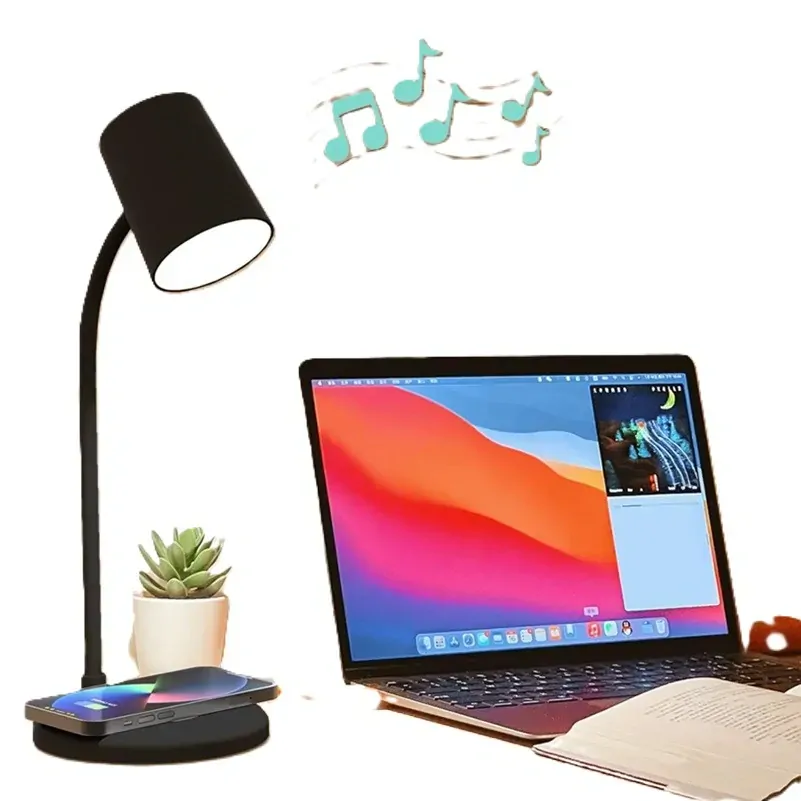 Stmívatelná stolní USB LED lampa s bezdrátovým nabíjením - bílá