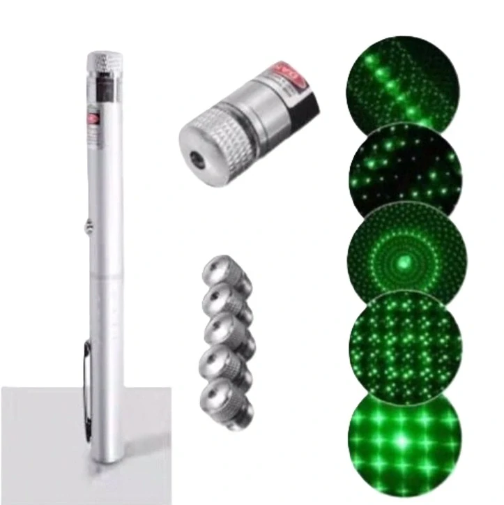 Ukazovátko zelený laser 5v1 Silver - Green Laser Pointer stříbrný