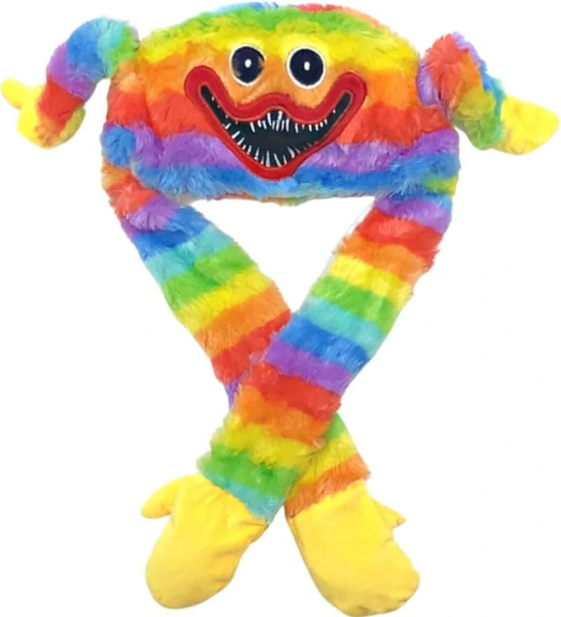 LED plyšová čepice s pohyblivýma ušima Huggy Wuggy - duhovaná
