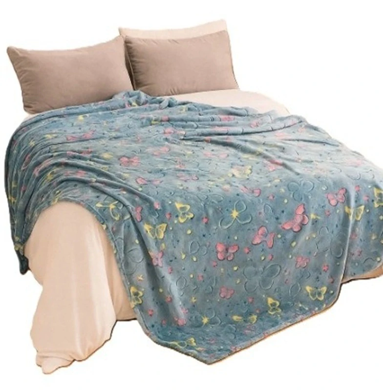 Svítící deka Magic Blanket 160x190cm šedá - motýlci a hvězdy