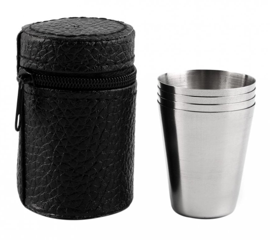 Cestovní nerezové panáky v pouzdře 55 ml