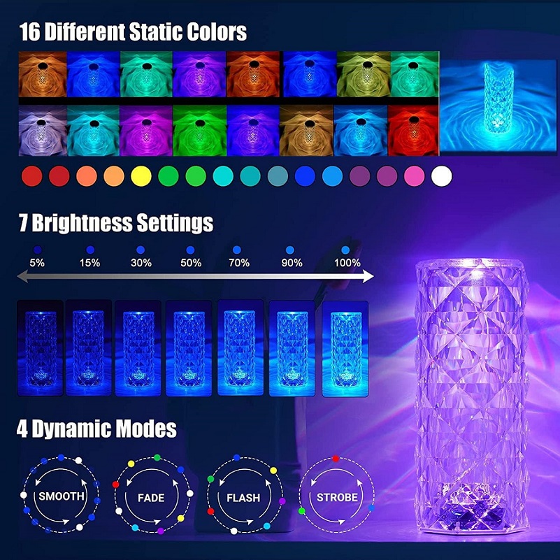 Krystalická stolní lampa model 002 - Rose Diamond Table Lamp USB