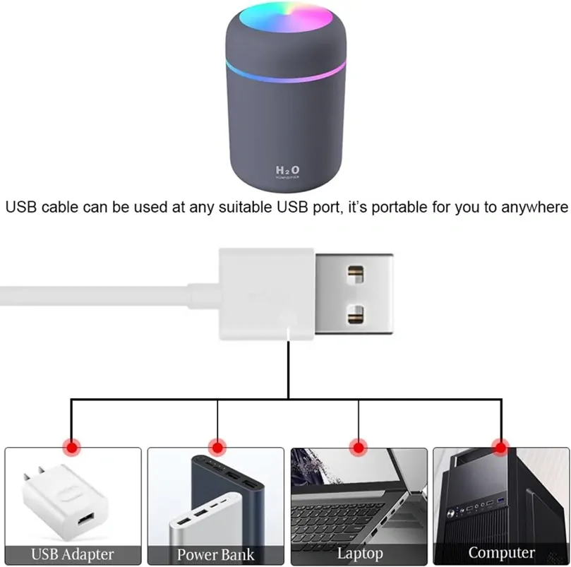 Zvlhčovač vzduchu a aroma difuzér H2O Humidifier USB - šedý