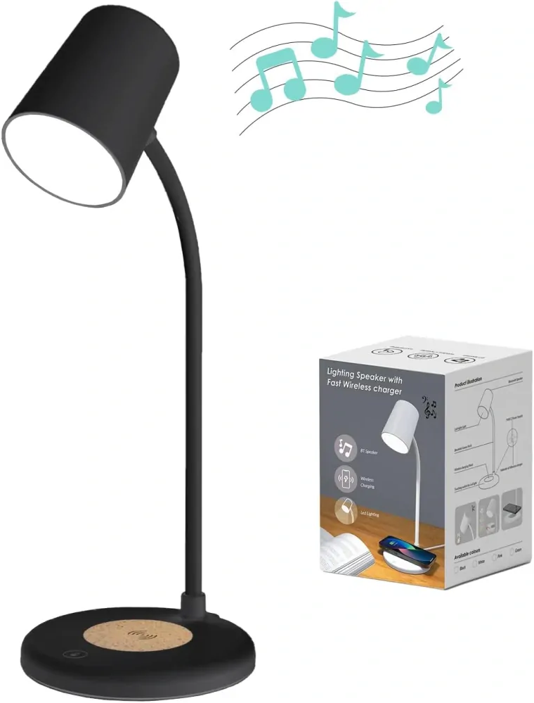 Stmívatelná stolní USB LED lampa s bezdrátovým nabíjením - černá