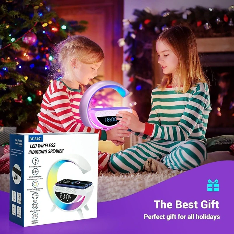 Bluetooth reproduktor s LED lampou bezdrátovou nabíječkou a hodinami BT-3401