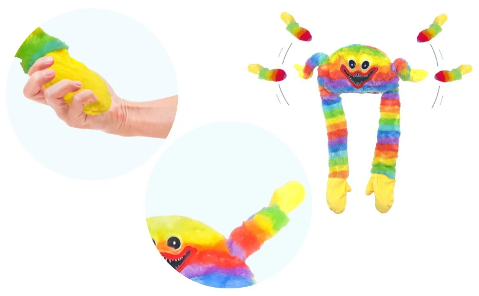 LED plyšová čepice s pohyblivýma ušima Huggy Wuggy - duhovaná