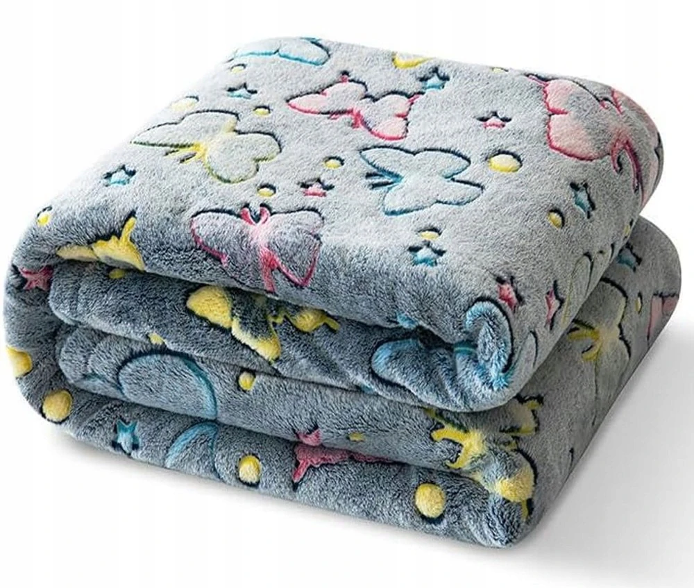 Svítící deka Magic Blanket 160x190cm šedá - motýlci a hvězdy