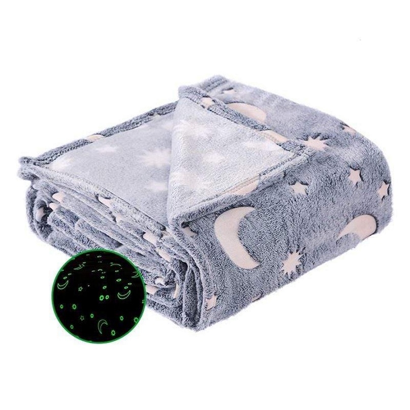 Svítící deka Magic Blanket 160x190cm šedá - měsíc a hvězdy