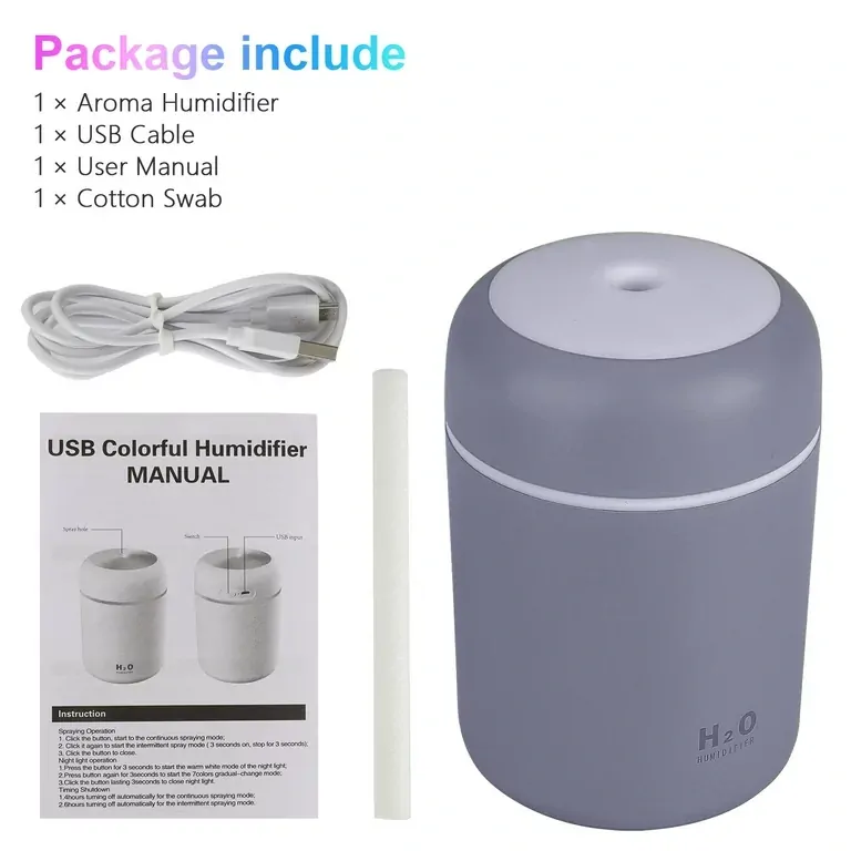 Zvlhčovač vzduchu a aroma difuzér H2O Humidifier USB - šedý
